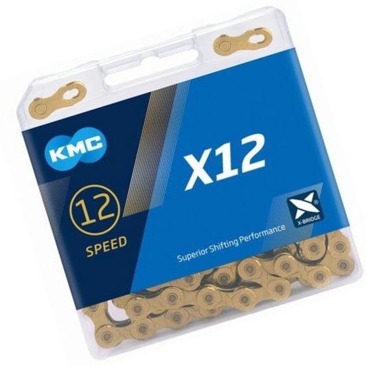 Łańcuch rowerowy 12rz. KMC X12 Ti-N Gold 126og. Box+Spinka BX12TI126