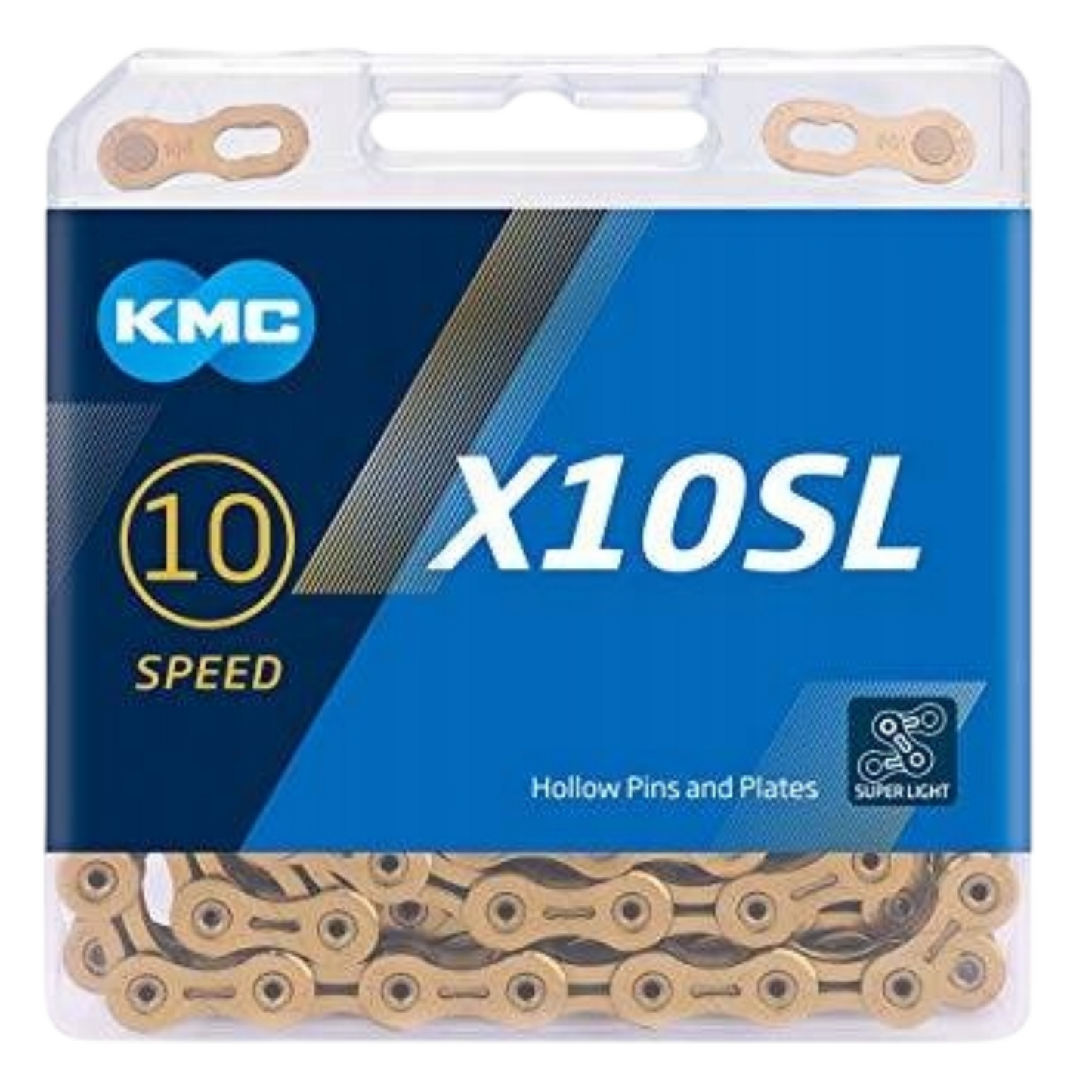 Łańcuch rowerowy 10rz. KMC X10SL Ti-N Gold 114og. Box Spinka BX10SLT14