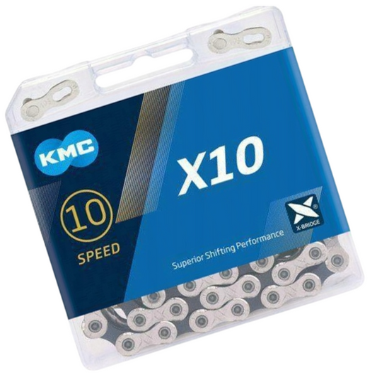 Łańcuch rowerowy 10rz. KMC X10 Sil/Bk 122og. Box BX10NB122