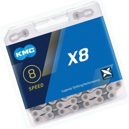 Łańcuch rowerowy 8rz. KMC X8 Silver/Gray 114og. BX08NG114